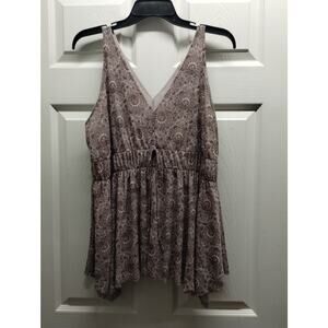 Michael Kors Womens Size Large Brown Paisley Floral V-Neck Waist Tie Tank Blouse